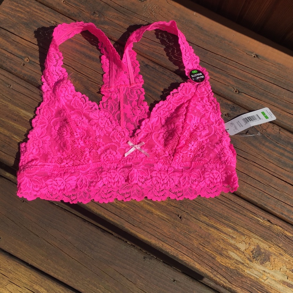 Hot Pink Lace Bralette NWT L Rene` Rofe`